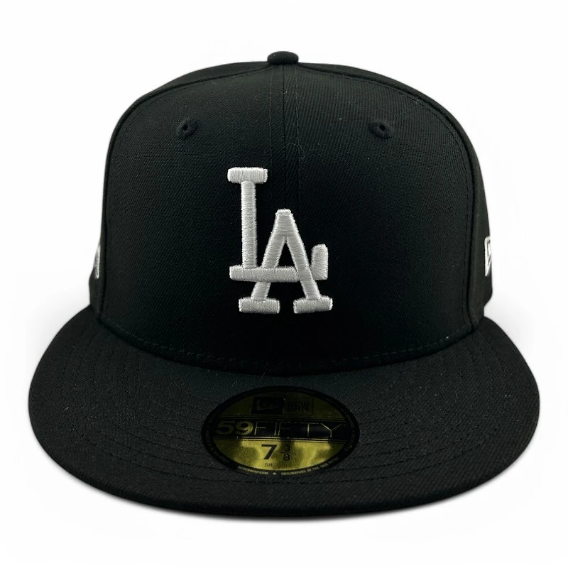 Los Angeles Dodgers White on Black First LA WS Patch Pink UV New Era 59FIFTY Fitted Hat
