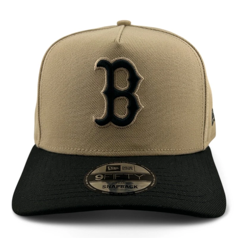 Boston Red Sox Khaki and Black Black UV New Era A-Frame Snapback Hat