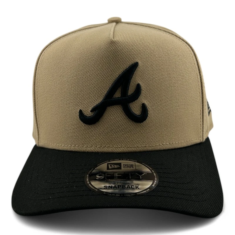 Atlanta Braves Khaki and Black Black UV New Era A-Frame Snapback Hat