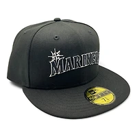Seattle Mariners Black and White Word Block Gray UV New Era 59FIFTY Fitted Hat