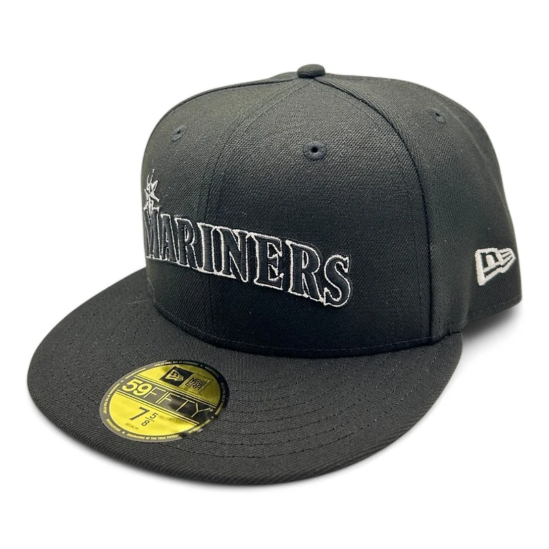 Seattle Mariners Black and White Word Block Gray UV New Era 59FIFTY Fitted Hat