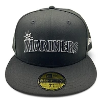 Seattle Mariners Black and White Word Block Gray UV New Era 59FIFTY Fitted Hat