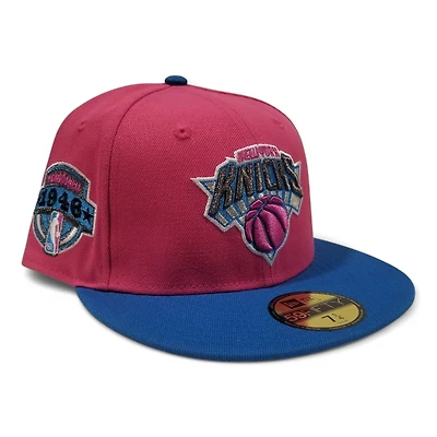 New York Knicks Pink and Cardinal Blue 1946 ASG Patch Gray UV Era 59FIFTY Fitted Hat