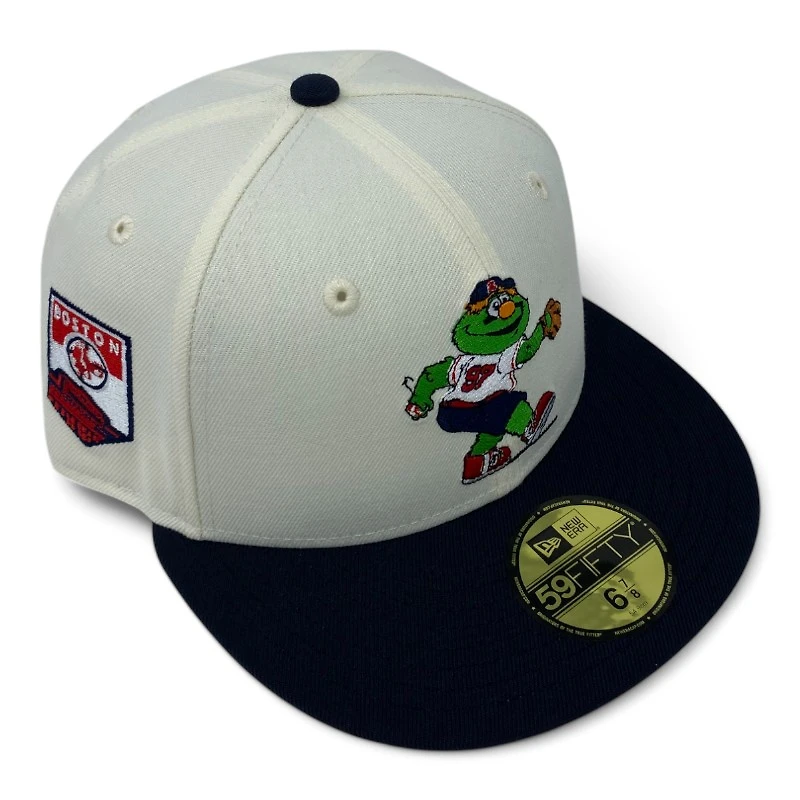 Boston Red Sox Chrome and Navy Mascot Pennant Patch UV New Era 59FIFTY Fitted Hat