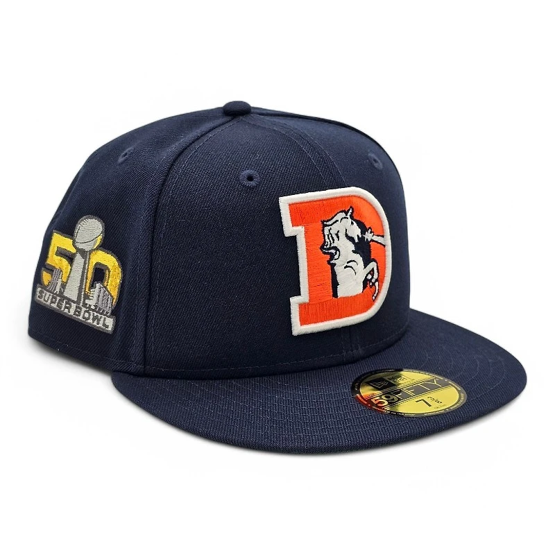 Denver Broncos Oceanside Blue Leon the Lab SB 50 Patch Green UV New Era 59FIFTY Fitted Hat