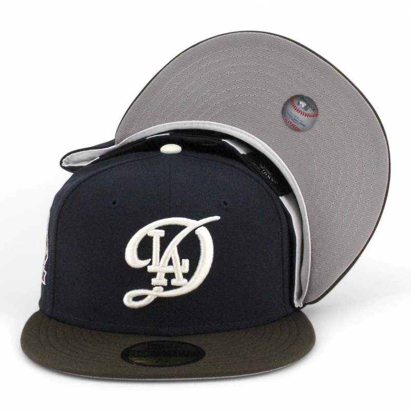Los Angeles Dodgers Navy and Walnut Brown City Connect 2024 WS Champions Patch Grey UV New Era 59FIFTY Fitted Hat