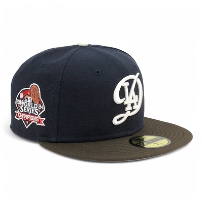 Los Angeles Dodgers Navy and Walnut Brown City Connect 2024 WS Champions Patch Grey UV New Era 59FIFTY Fitted Hat