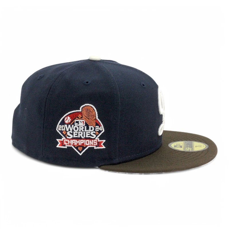 Los Angeles Dodgers Navy and Walnut Brown City Connect 2024 WS Champions Patch Grey UV New Era 59FIFTY Fitted Hat