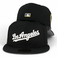 Los Angeles Dodgers Black and White Script 8x WS Champs Ring Patch Grey UV New Era 59FIFTY Fitted Hat