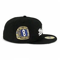 Los Angeles Dodgers Black and White Script 8x WS Champs Ring Patch Grey UV New Era 59FIFTY Fitted Hat