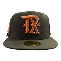 Texas Rangers Black and Copper Metallic Mesh Trucker Spur Patch Gray UV New Era 59FIFTY Fitted Hat