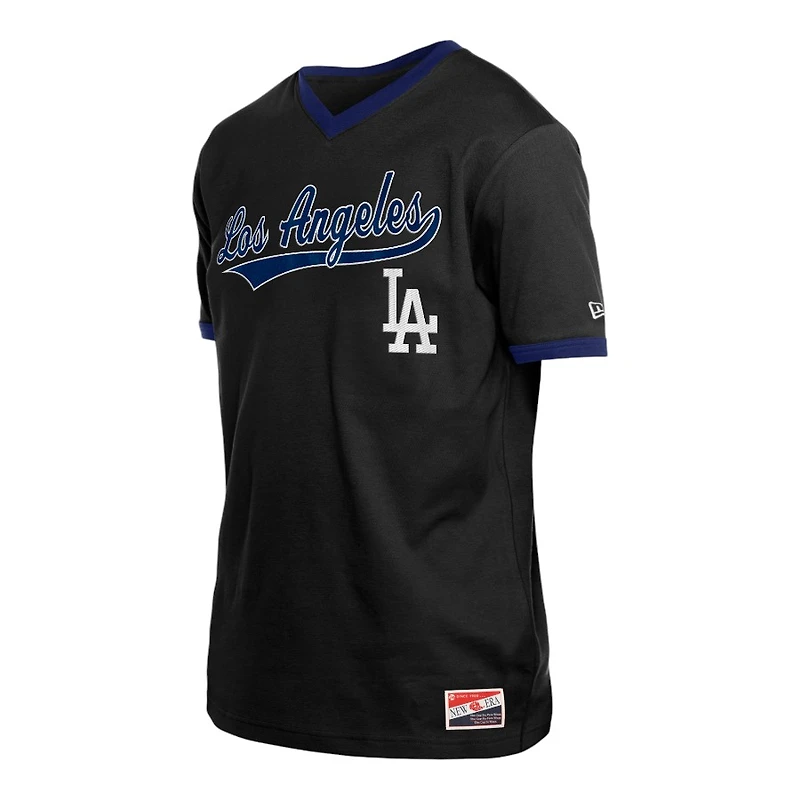 Los Angeles Dodgers Black Script V-Neck New Era T-Shirt