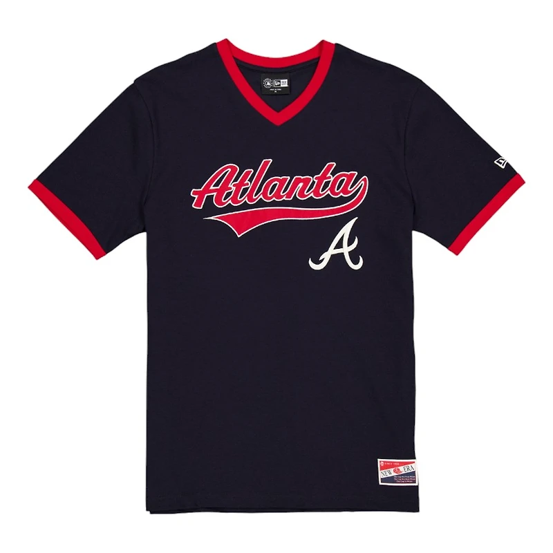 Atlanta Braves Navy Script V-Neck New Era T-Shirt
