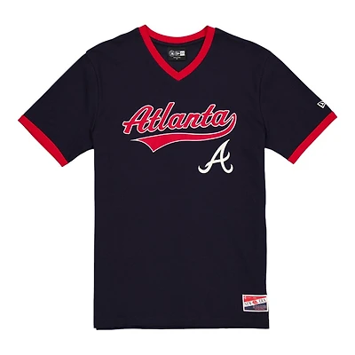 Atlanta Braves Navy Script V-Neck New Era T-Shirt