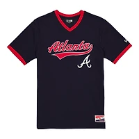 Atlanta Braves Navy Script V-Neck New Era T-Shirt