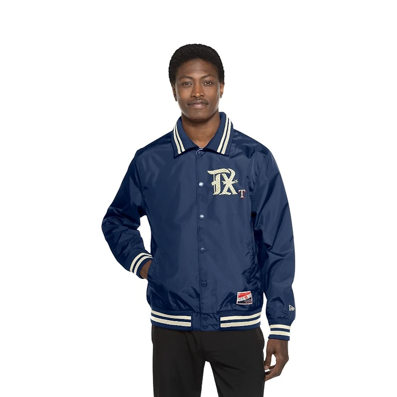 Texas Rangers Blue and Cream City Connect Throwback New Era Jacket