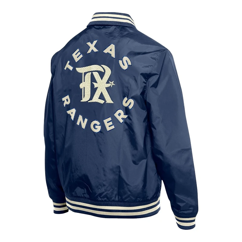 Texas Rangers Blue and Cream City Connect Throwback New Era Jacket