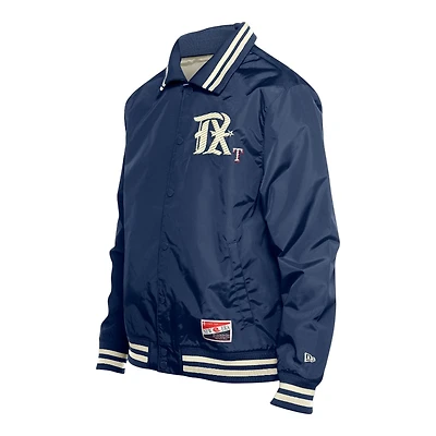 Texas Rangers Blue and Cream City Connect Throwback New Era Jacket