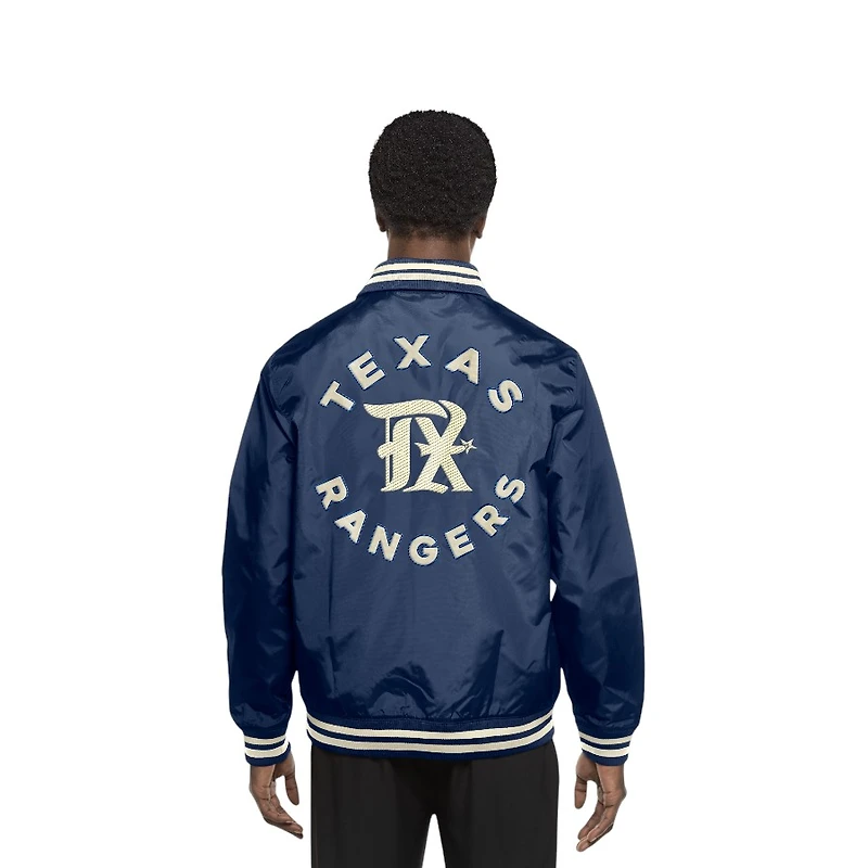 Texas Rangers Blue and Cream City Connect Throwback New Era Jacket
