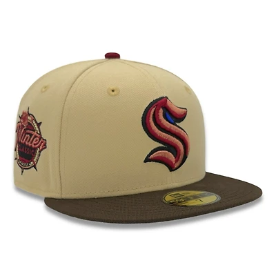 Seattle Kraken Vegas Gold and Burnt Wood 2024 Winter Classic Patch Gray UV New Era 59FIFTY Fitted Hat