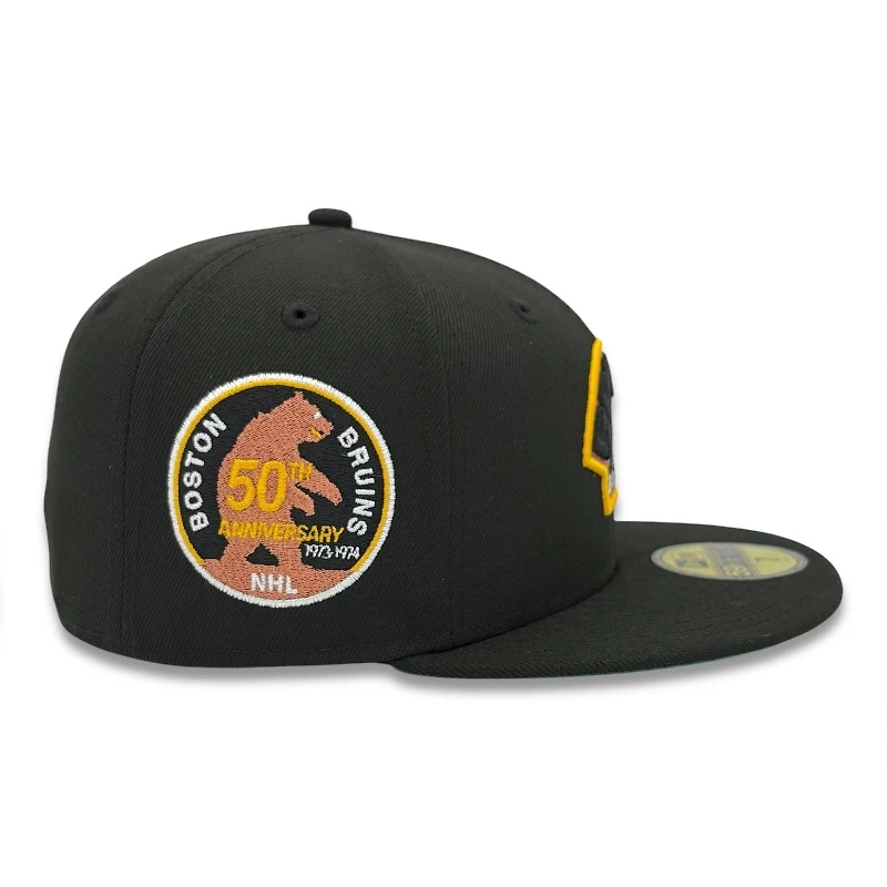 Boston Bruins Black and Copper 50th Anniversary Patch Green UV New Era 59FIFTY Fitted Hat