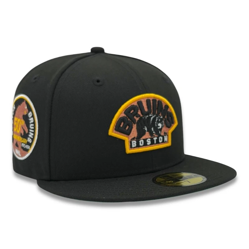 Boston Bruins Black and Copper 50th Anniversary Patch Green UV New Era 59FIFTY Fitted Hat
