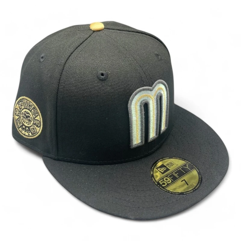 Mexico Black and Gold Aztec Calendar Patch Grey UV New Era 59FIFTY Fitted Hat
