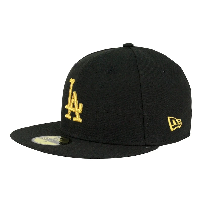 Los Angeles Dodgers Black with Gold LA Logo Grey UV New Era 59FIFTY Fitted Hat