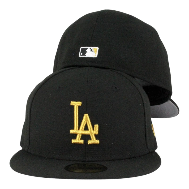 Los Angeles Dodgers Black with Gold LA Logo Grey UV New Era 59FIFTY Fitted Hat