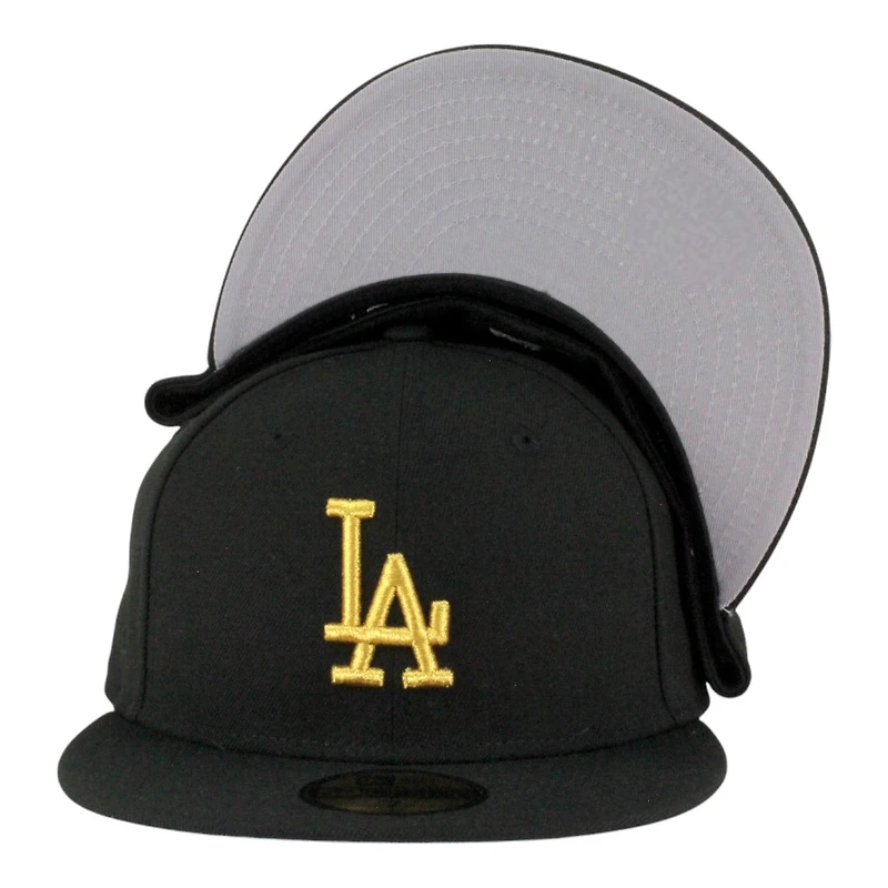 Los Angeles Dodgers Black with Gold LA Logo Grey UV New Era 59FIFTY Fitted Hat