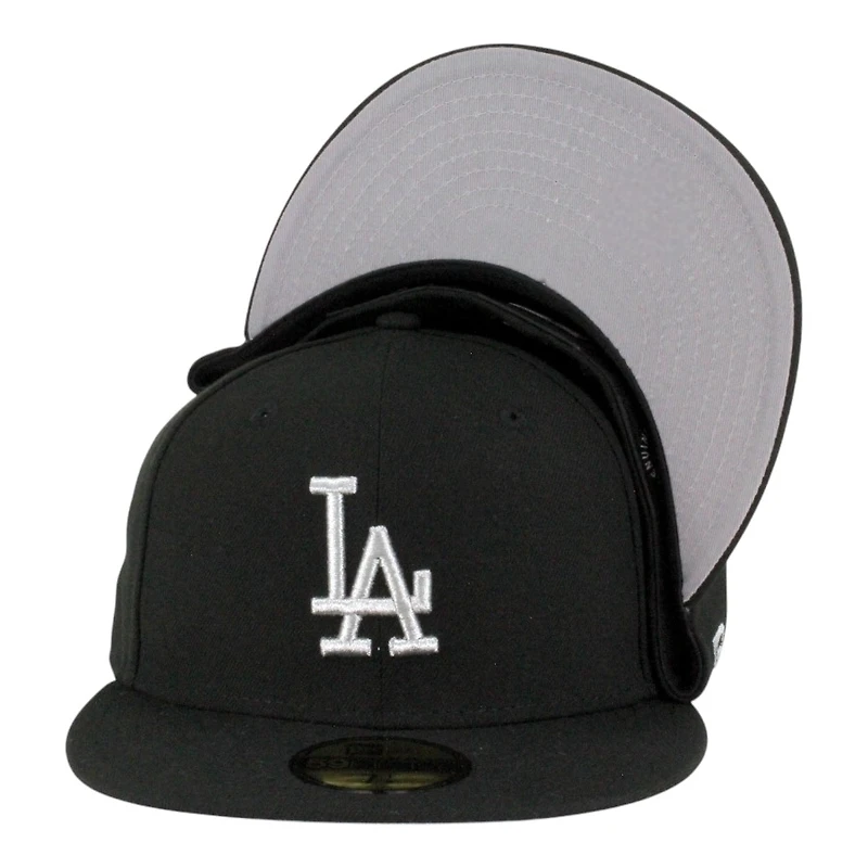 Los Angeles Dodgers Black with Silver LA Logo Grey UV New Era 59FIFTY Fitted Hat