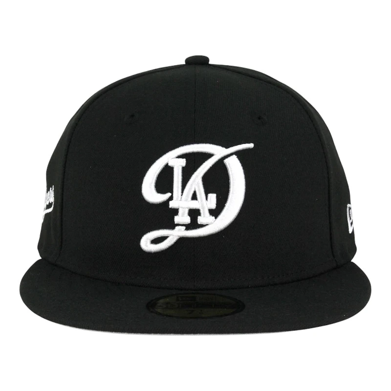 Los Angeles Dodgers Black with White City Connect Logo Cursive Patch Grey UV New Era 59FIFTY Fitted Hat
