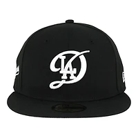 Los Angeles Dodgers Black with White City Connect Logo Cursive Patch Grey UV New Era 59FIFTY Fitted Hat