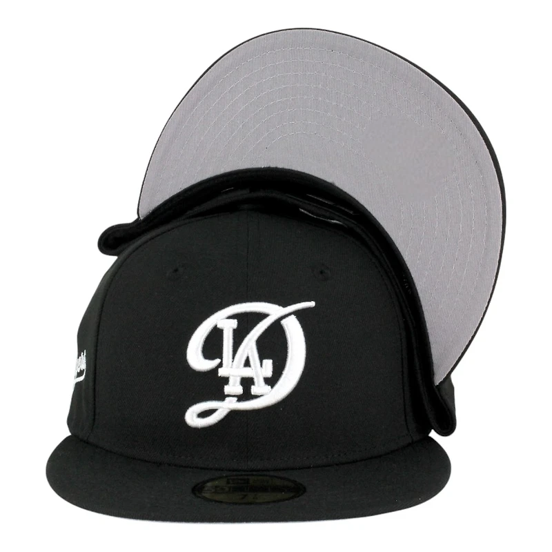 Los Angeles Dodgers Black with White City Connect Logo Cursive Patch Grey UV New Era 59FIFTY Fitted Hat