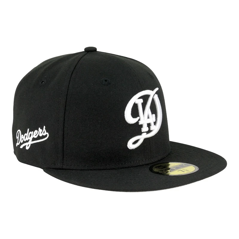 Los Angeles Dodgers Black with White City Connect Logo Cursive Patch Grey UV New Era 59FIFTY Fitted Hat