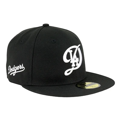 Los Angeles Dodgers Black with White City Connect Logo Cursive Patch Grey UV New Era 59FIFTY Fitted Hat