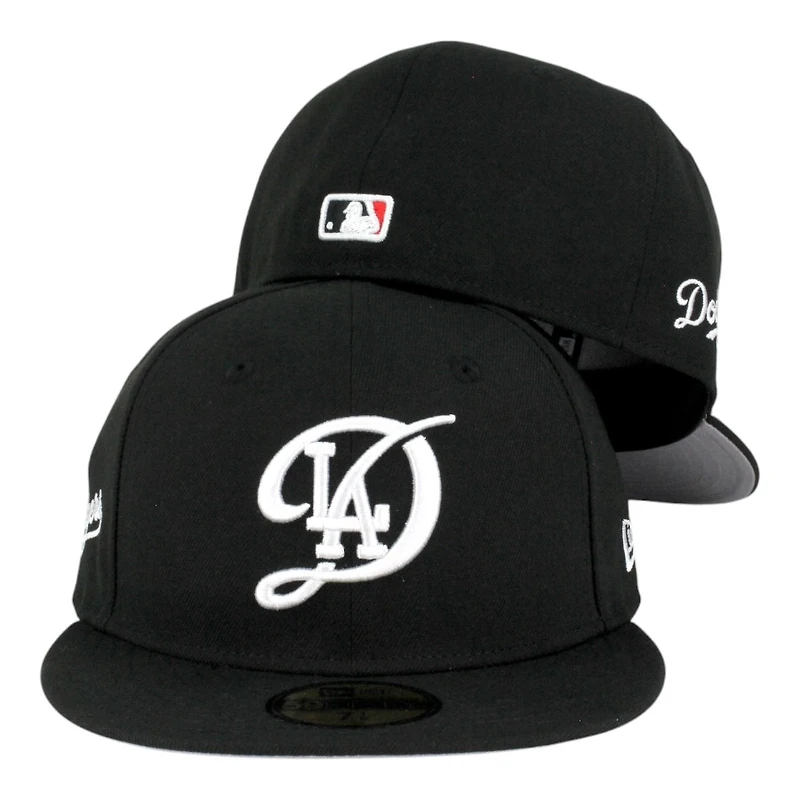 Los Angeles Dodgers Black with White City Connect Logo Cursive Patch Grey UV New Era 59FIFTY Fitted Hat