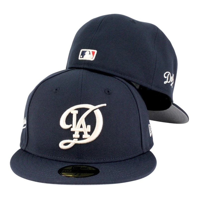 Los Angeles Dodgers Navy with White City Connect Logo Cursive Patch Grey UV New Era 59FIFTY Fitted Hat
