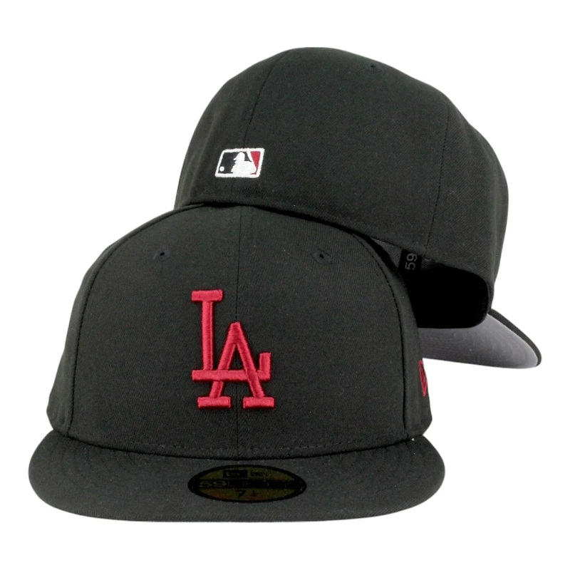 Los Angeles Dodgers Black with Cardinal Red LA Logo Grey UV New Era 59FIFTY Fitted Hat