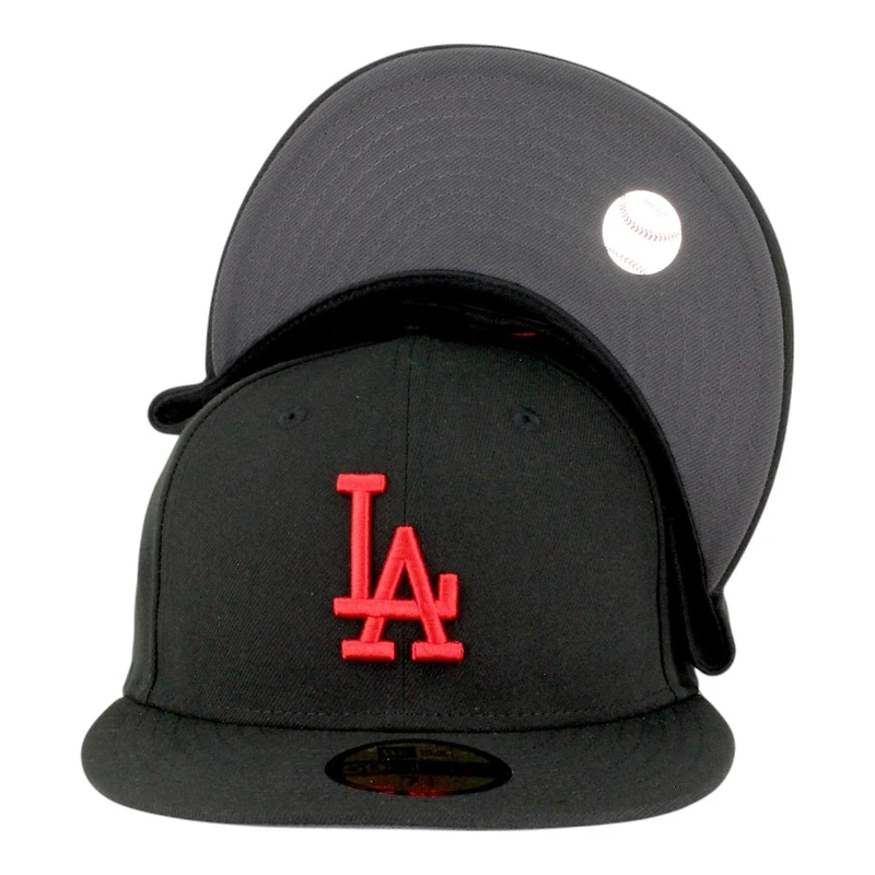 Los Angeles Dodgers Black with Red LA Logo Dark Grey UV New Era 59FIFTY Fitted Hat