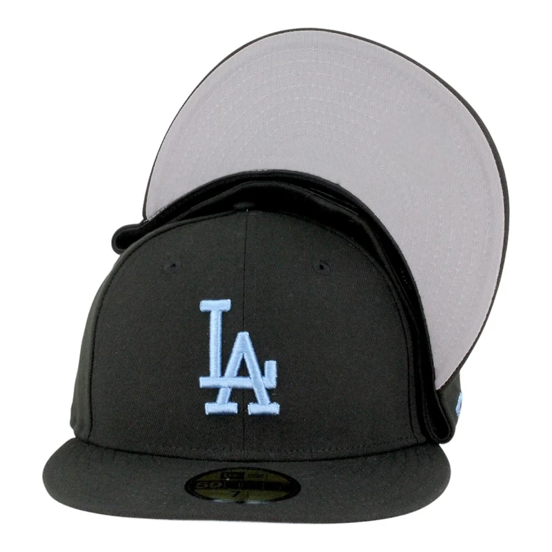 Los Angeles Dodgers Black with Light Blue LA Logo Grey UV New Era 59FIFTY Fitted Hat