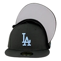 Los Angeles Dodgers Black with Light Blue LA Logo Grey UV New Era 59FIFTY Fitted Hat