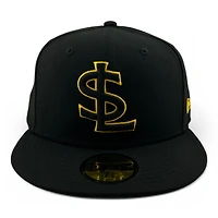 Salt Lake Bees Black on Yellow Outline Road MiLB New Era 59FIFTY Fitted Hat
