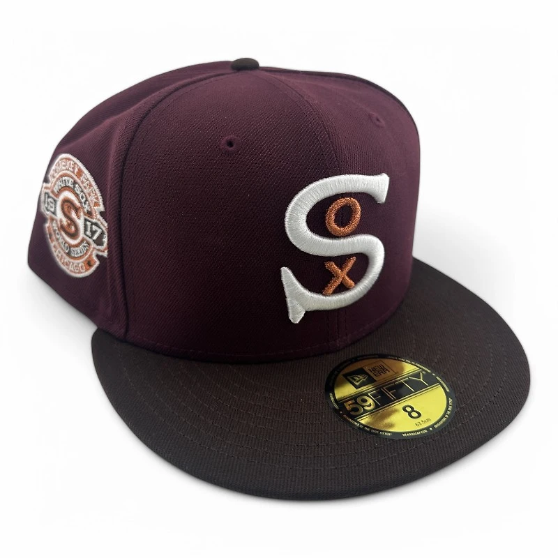 Chicago White Sox Maroon and Brown 1917 WS Patch Gray UV NHL New Era 59FIFTY Fitted Hat
