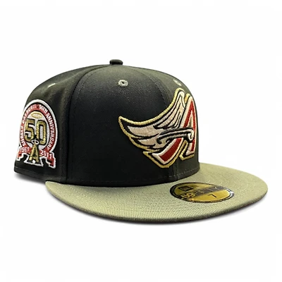 Los Angeles Angels Black and Olive 50th Anni Patch Gray UV New Era 59FIFTY Fitted Hat