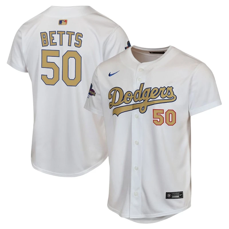 Youth Los Angeles Dodgers Mookie Betts 2025 Gold Collection Nike Limited White Home Player Jersey