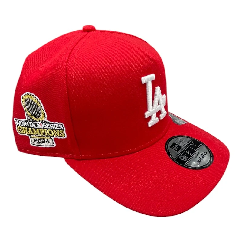 Los Angeles Dodgers Red 2024 WS Champions Patch New Era 9FIFTY A-Frame Snapback Hat