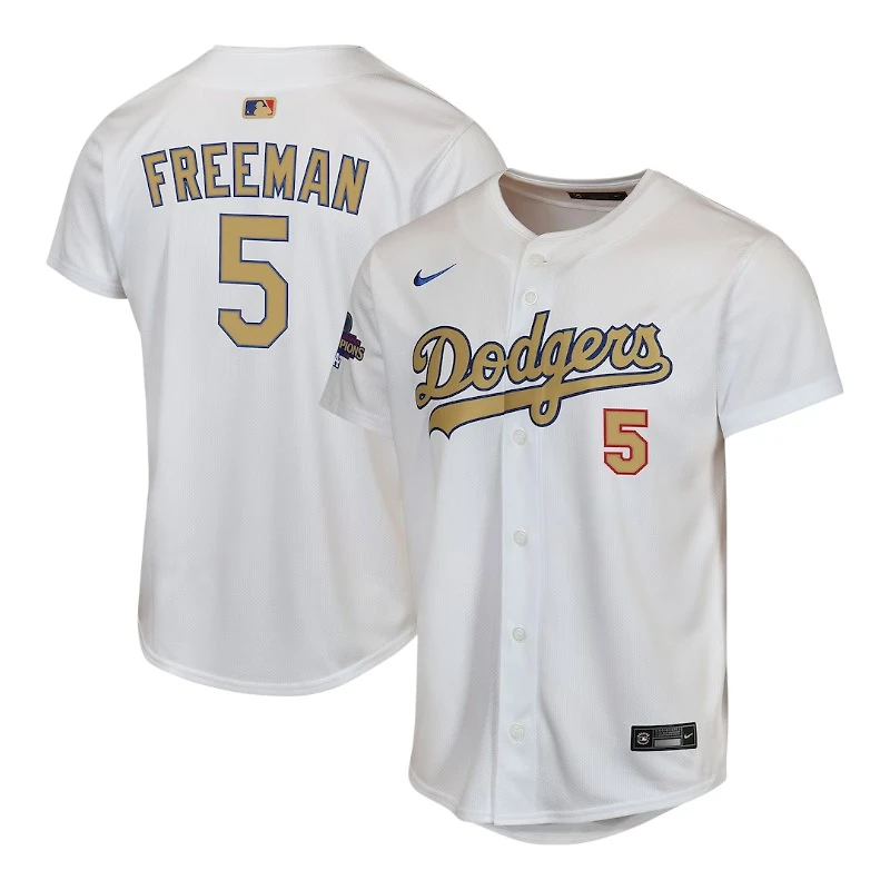 Youth Los Angeles Dodgers Freddie Freeman 2025 Gold Collection Nike Limited White Home Player Jersey