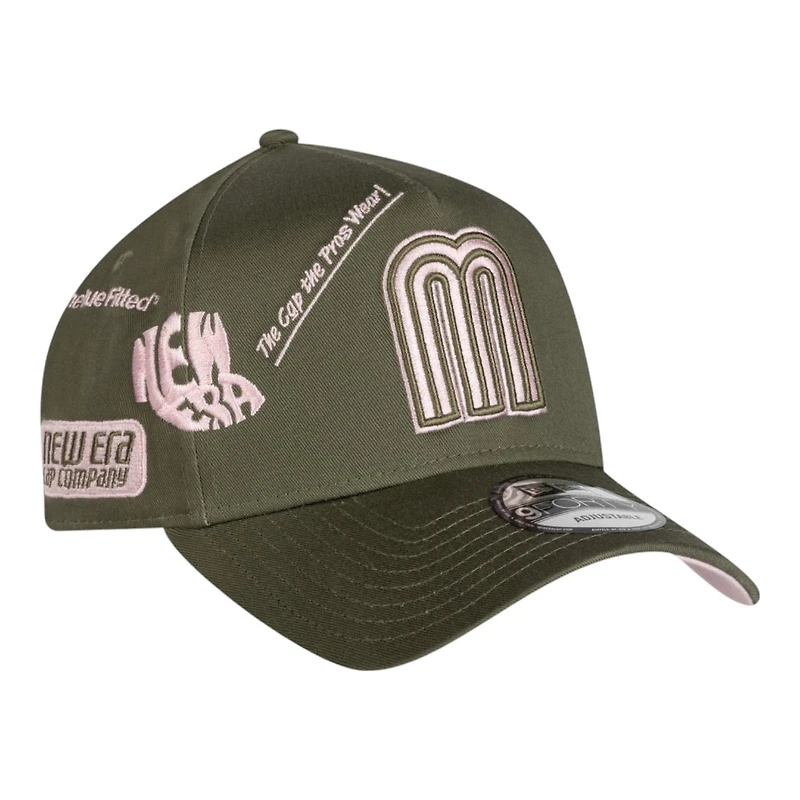 Mexico Pink on Olive Anniversary New Era 9FORTY A-Frame Snapback Hat