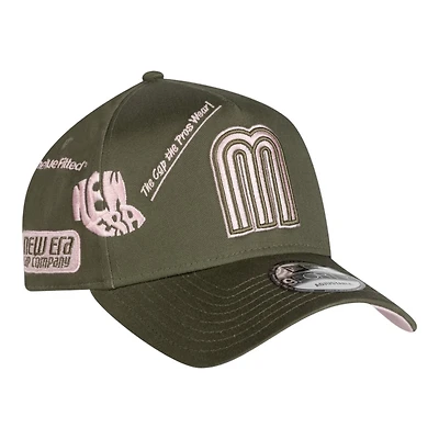 Mexico Pink on Olive Anniversary New Era 9FORTY A-Frame Snapback Hat